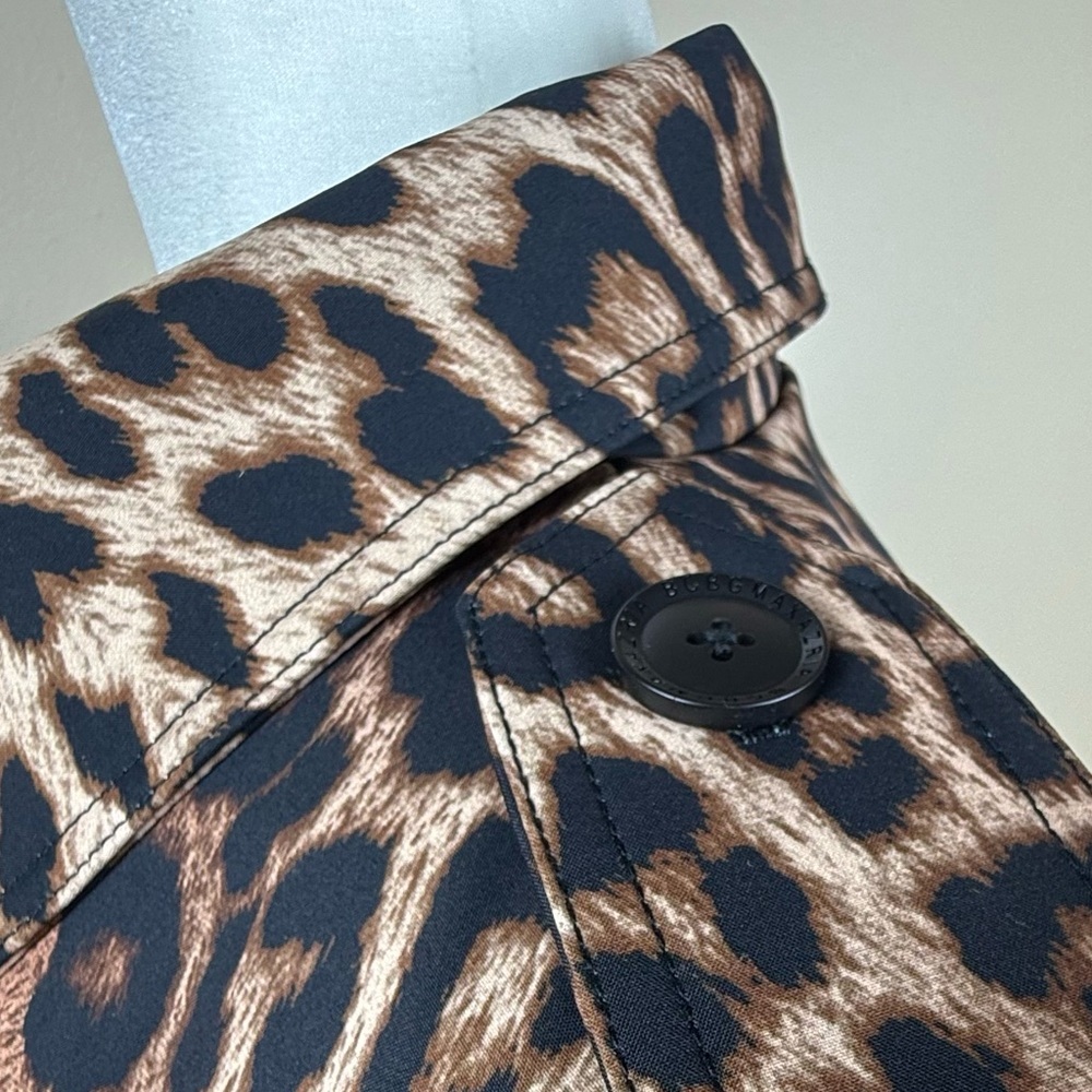 BCBGMaxazria Trench Coat Leopard Print Brown Black Medium - Picture 9 of 13